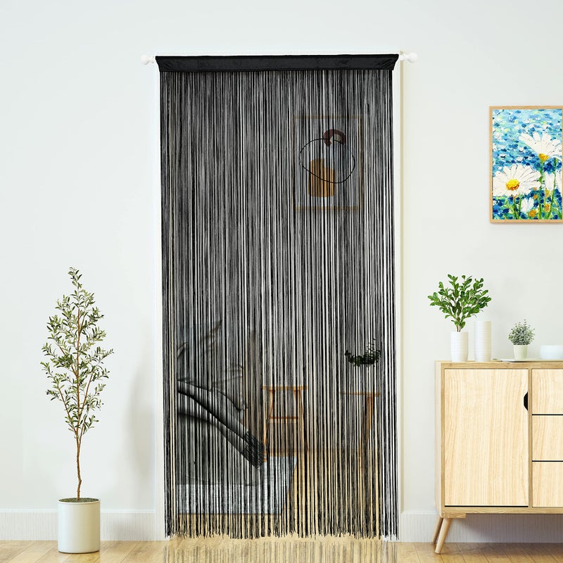 YaoYue Doorway String Curtain Door Curtains,Boho Hippie Hanging Fringe Room Divider for Patio Bedroom Closet Kitchen Laundry,Room Window Wall Door Decor(39x110inch/100Ã—280cm,Black) - Image 1